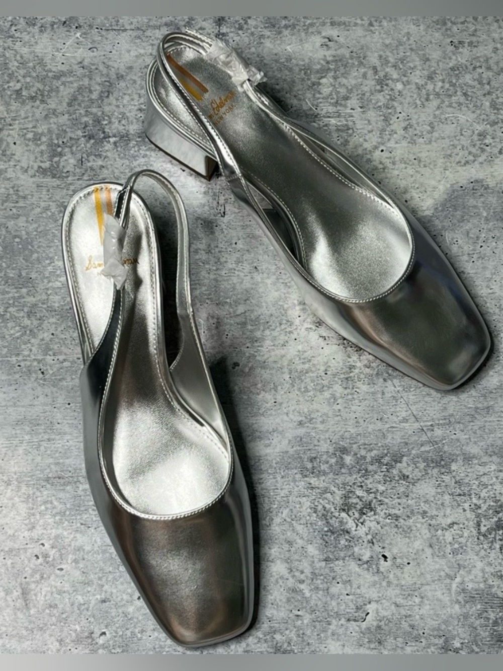 Metallic Silver Slingback Block Heel Women's Shoes